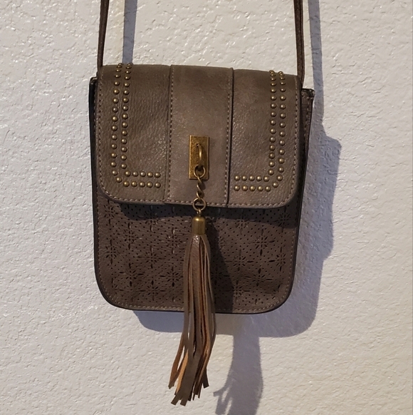 Vegan Leather Studded Brown Fringe Tassel Crossbody Purse Boho Festival Bag - Picture 2 of 7